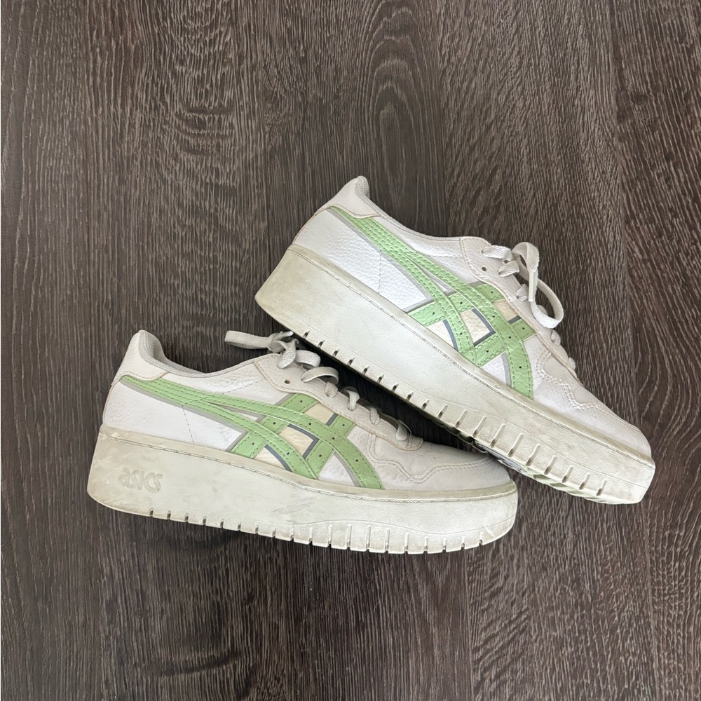 ASICS Women's White and Light Green Platform Sneakers - Picture 2 of 5